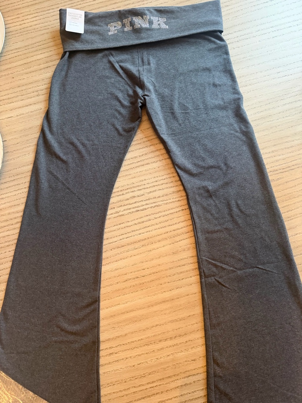 PINK Victoria's Secret Charcoal Gray Flare Leggings with Logo Waistband